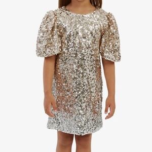 Bardot Girls Silver Sequin Puff-Sleeve Dress